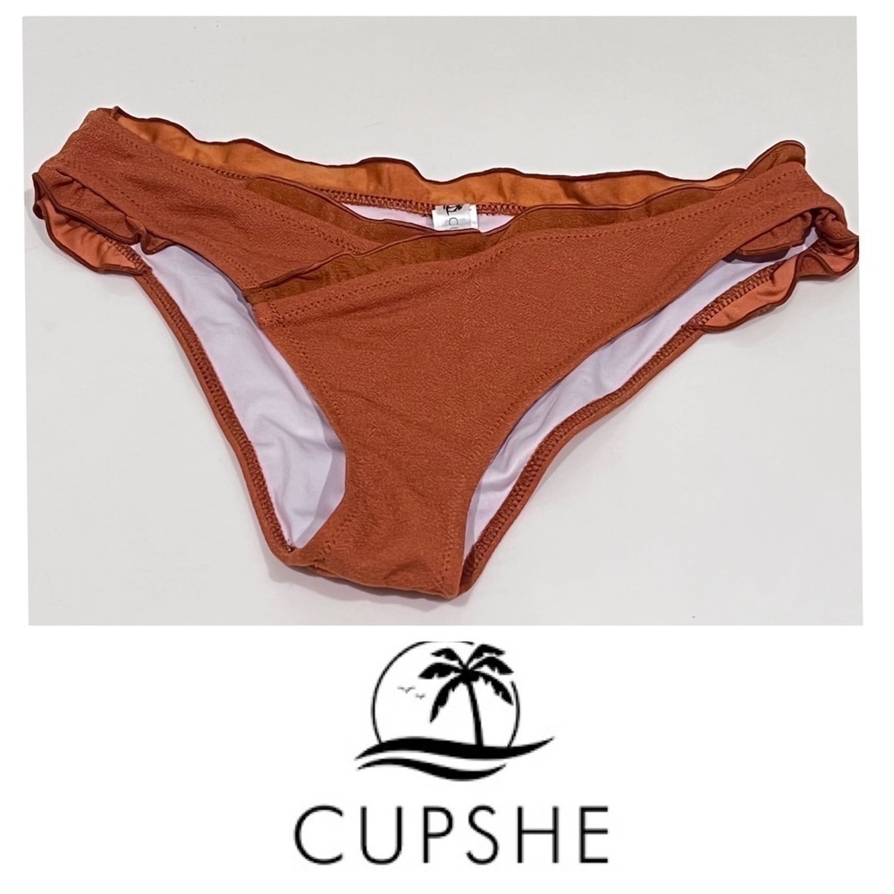 Cupshe rust bikini bottom, mock surplice front with ruffle, size S, NWOT